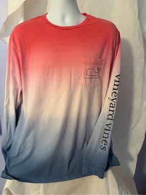 Vineyard Vines Coral to Blue Ombre Long Sleeve Tee